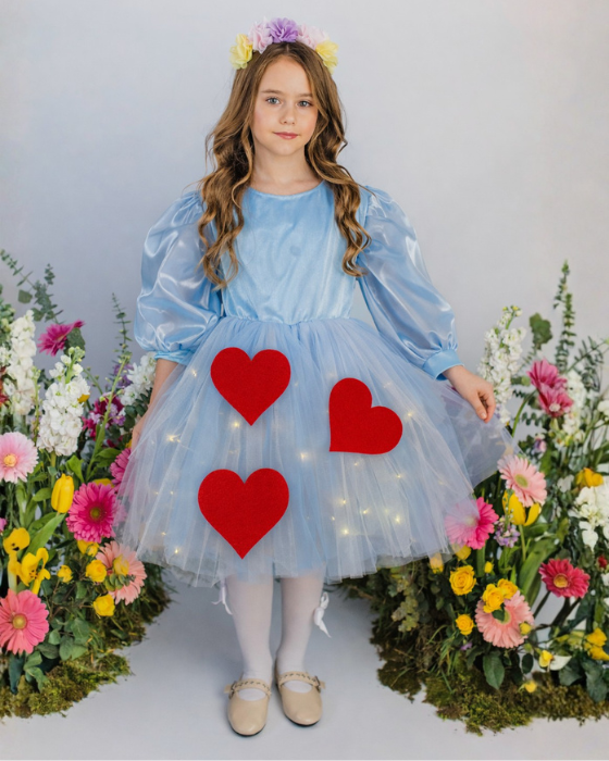 Blue Velvet Dress with Lights and Hearts