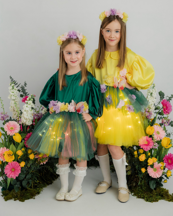 Spring Fairy Dress with Little Flowers and Butterflies, Flower Fairy, Green