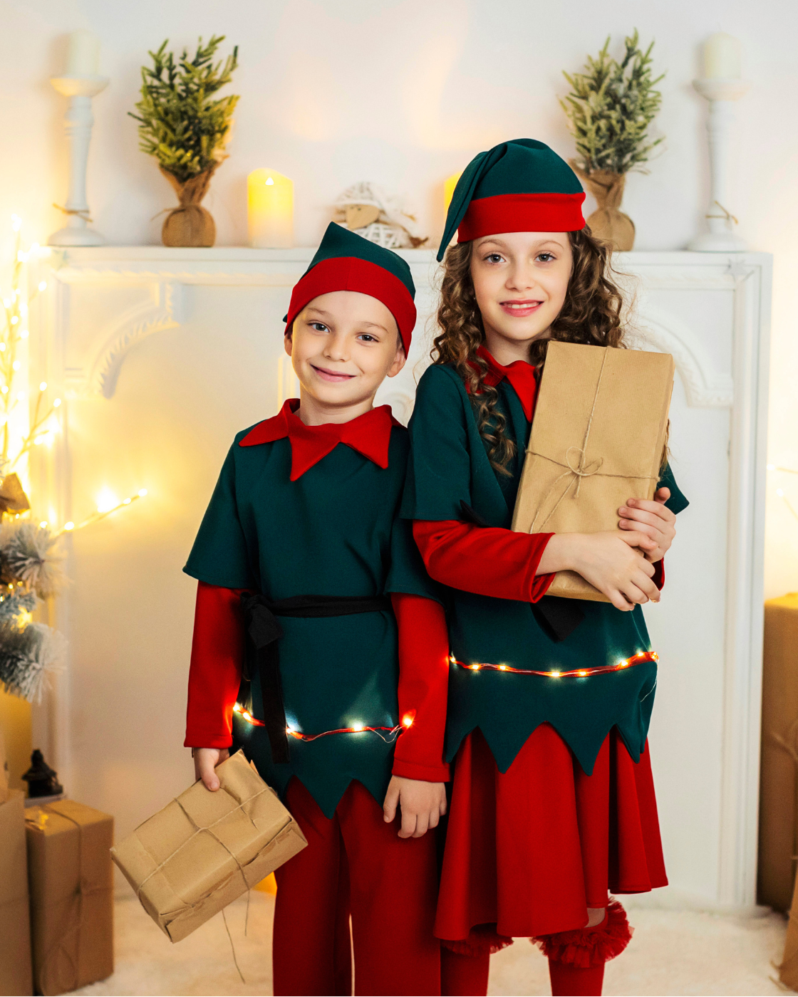 Girls' 3-Piece Elf Costume with Lights