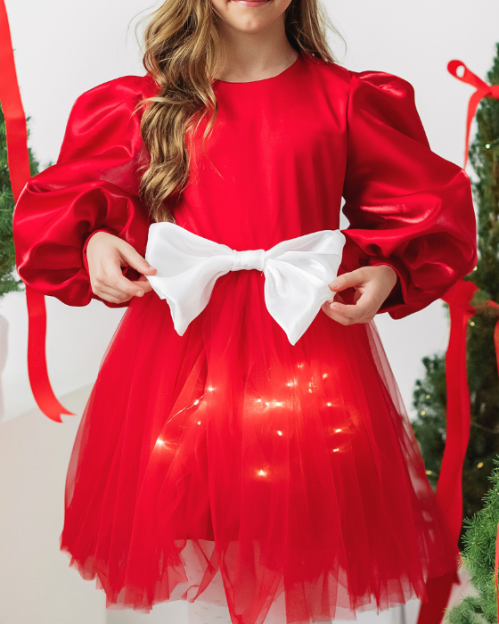 Red Dress with Lights and White Bow, for Mărțișor