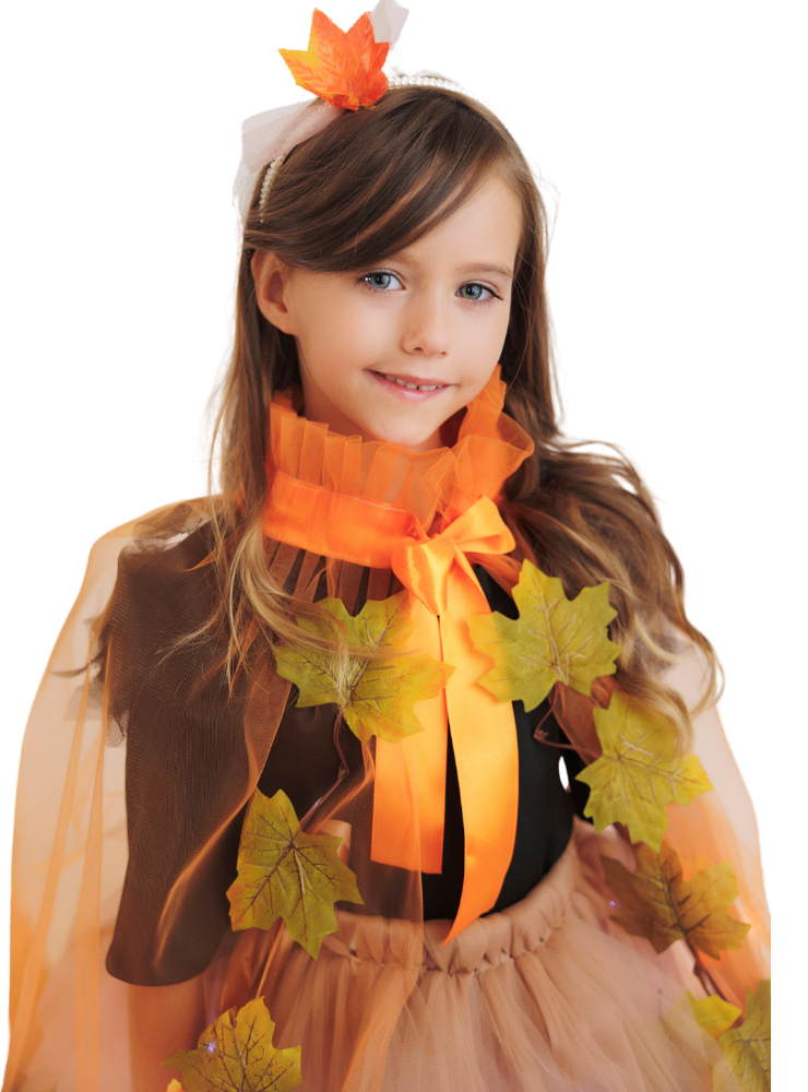 Tulle Cape, Orange with Brown Leaves, Autumn Fairy
