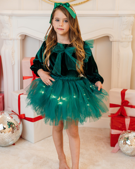 Royal Green Outfit Skirt+Blouse+Headband