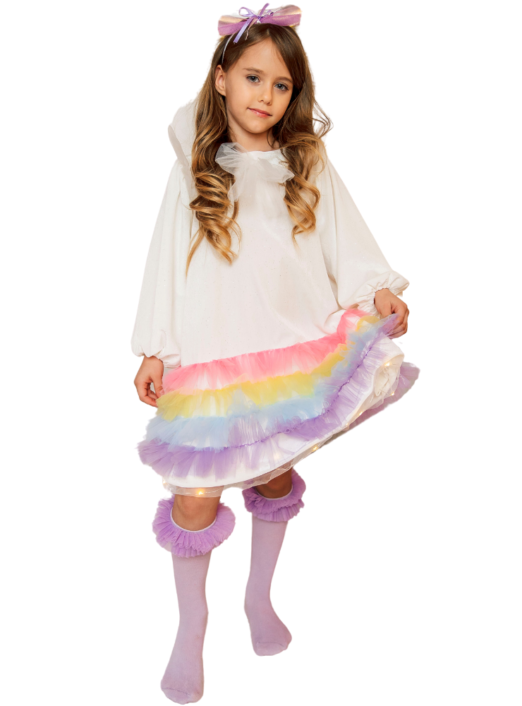 Rainbow White Light-Up Dress, Velvet with Lights