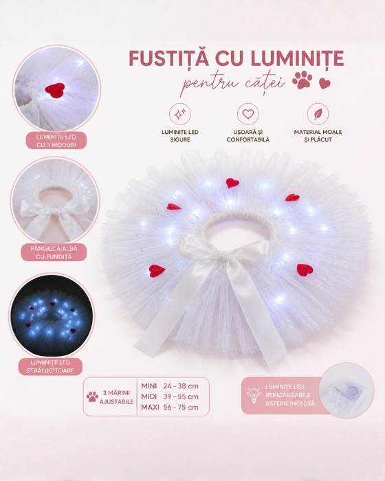 Fustita cu Luminite Bleu, Talie Mica, pentru Caine