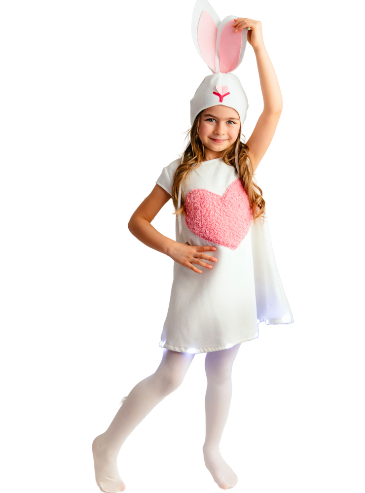 Easter Dress with Lights, White with Pink Heart, 2-4 years