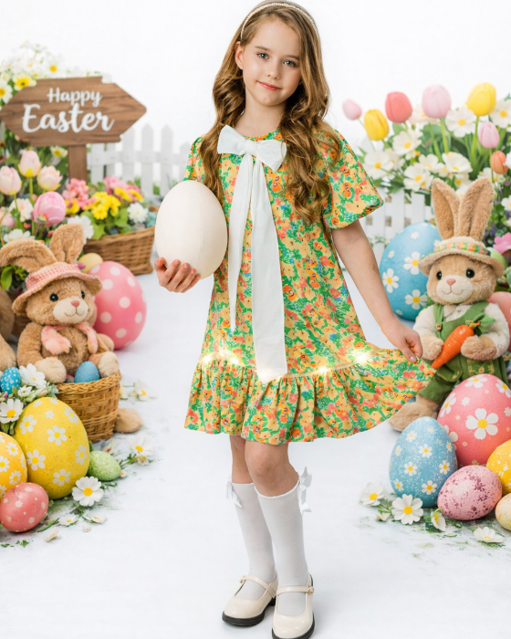 Spring's Cheerful Floral Dress and School/Kindergarten Bow