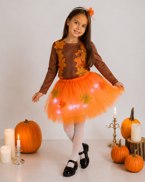 Costum 3 Piese, Zana Toamnei Maroniu cu Frunze