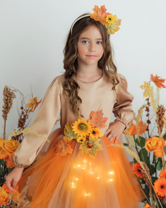 Sparkle Dress, Brown with Flowers and Leaves, Fall 2025