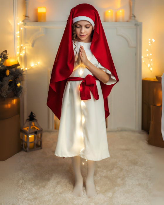 Virgin Mary Costume, 3 Pieces, with Lights, Red, Celebration, Kindergarten / School