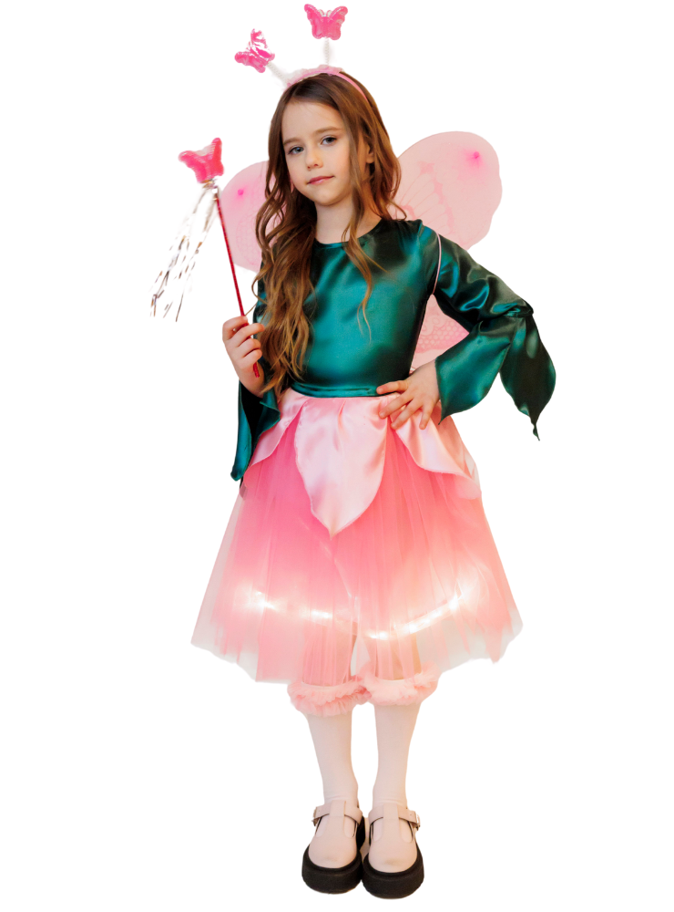 Costume with Lights, Pink Flower Fairy / Butterfly, 4 Pieces