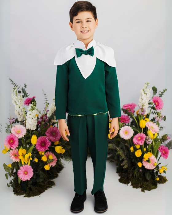 Green Snowdrop Trousers for Boys, Spring Celebration