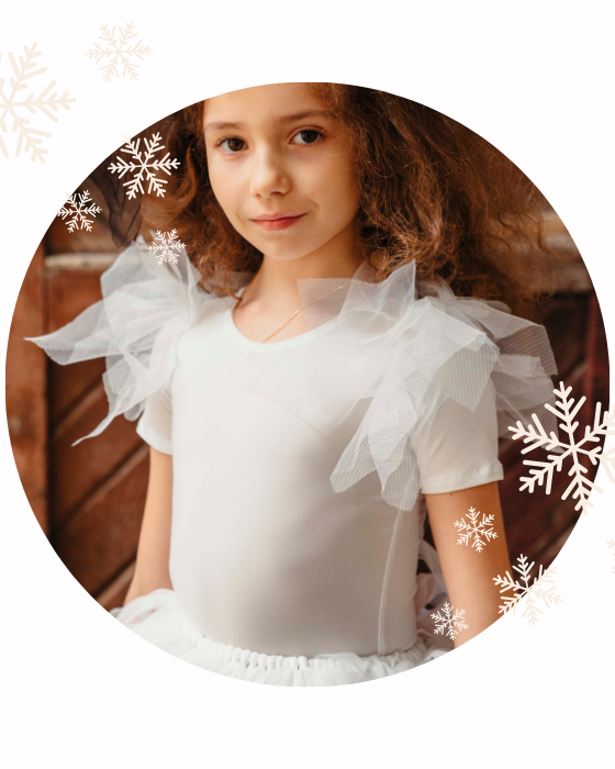 Costum Alb, Fustiță cu Luminițe Albă + Body Alb cu Tulle, Fulg de nea