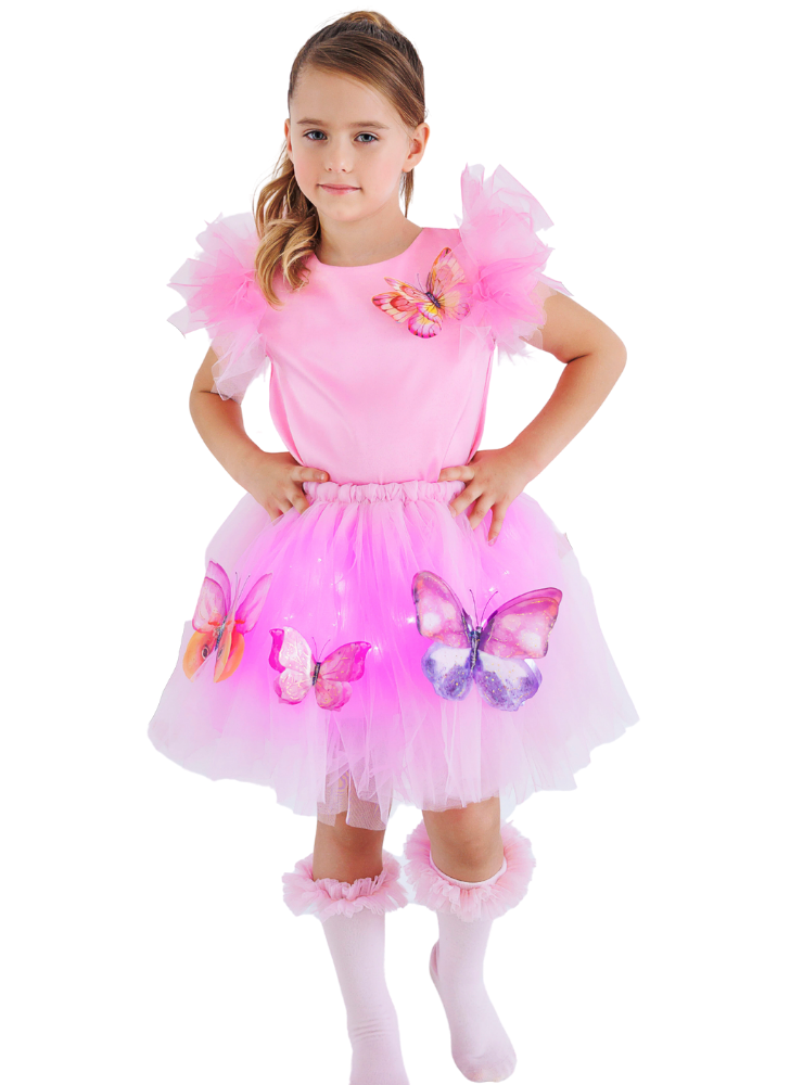 Skirt with Sparkles, Butterfly, Pale Pink