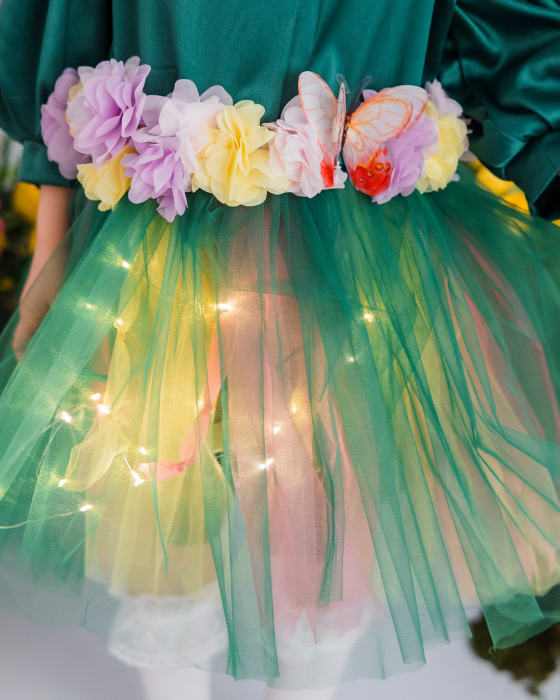 Spring Fairy Dress with Little Flowers and Butterflies, Flower Fairy, Green