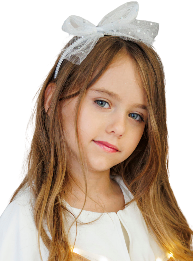 Pearl Headband and White Glitter Bow