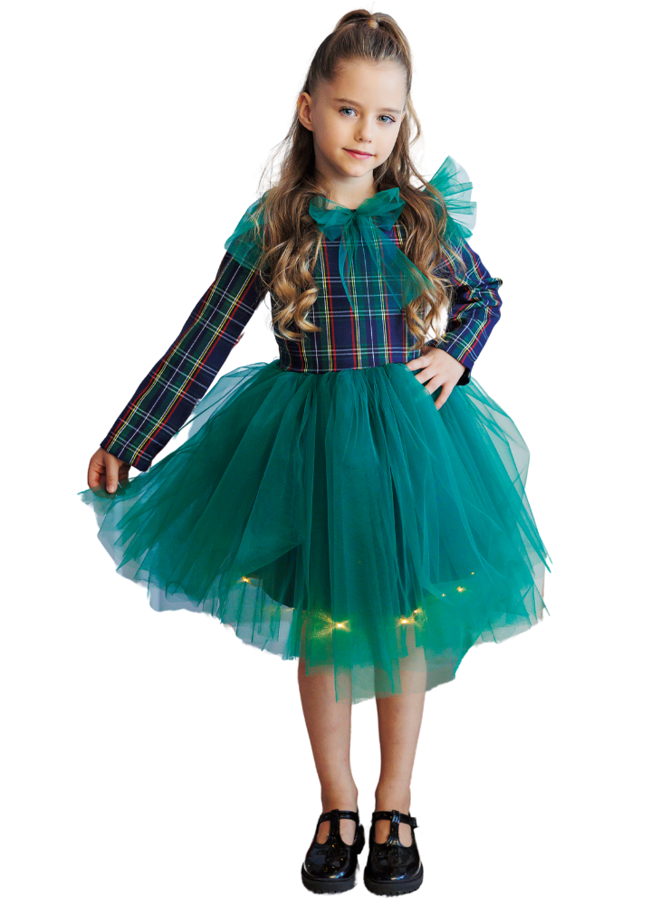 Sparkle Dress, Green Checkered