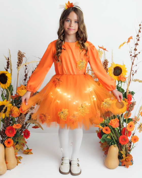 Orange Tutu Dress with Leaves