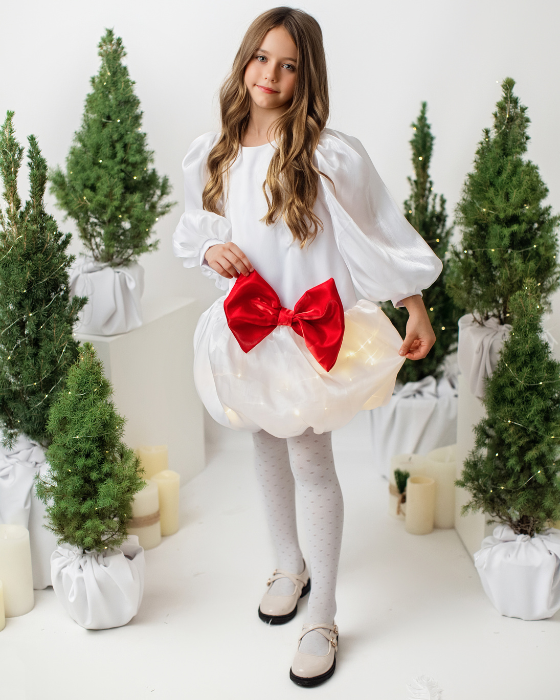 White Dress with Lights and Red Bow, Martisor, March 8th