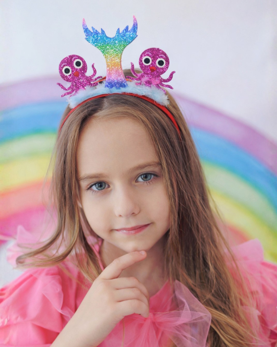 Rainbow Mermaid Headband with Glitter