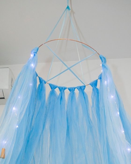 Blue Tulle Canopy with Lights
