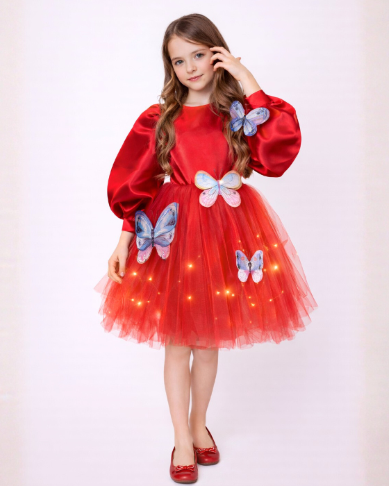 Dress with Lights and Butterflies, Red, Easter