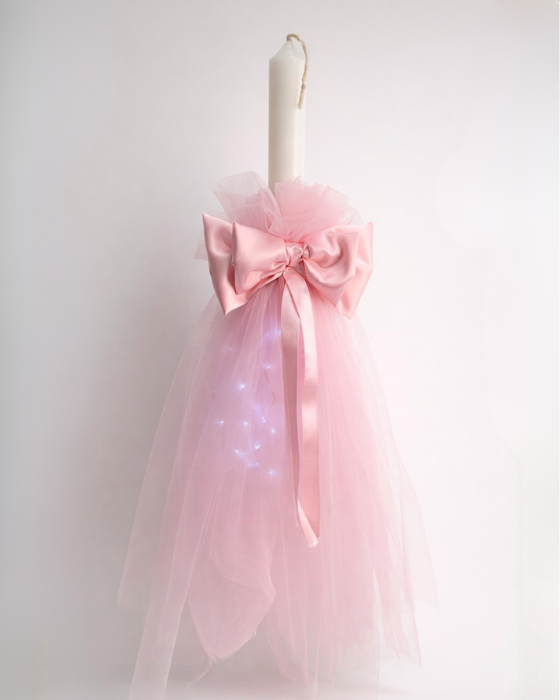 Christening Candle, with Lights, Pink