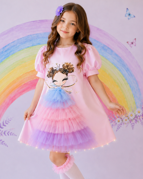 Rochița Magică a Printesei Roz cu tulle Curcubeu