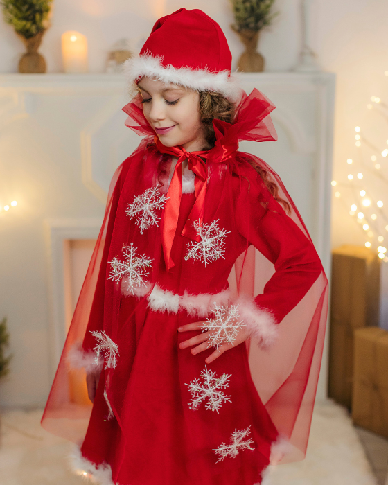 Red Pearl Tulle Christmas Cape Santa's Helper