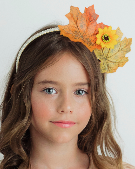 Headband with 2 leaves and autumn flower