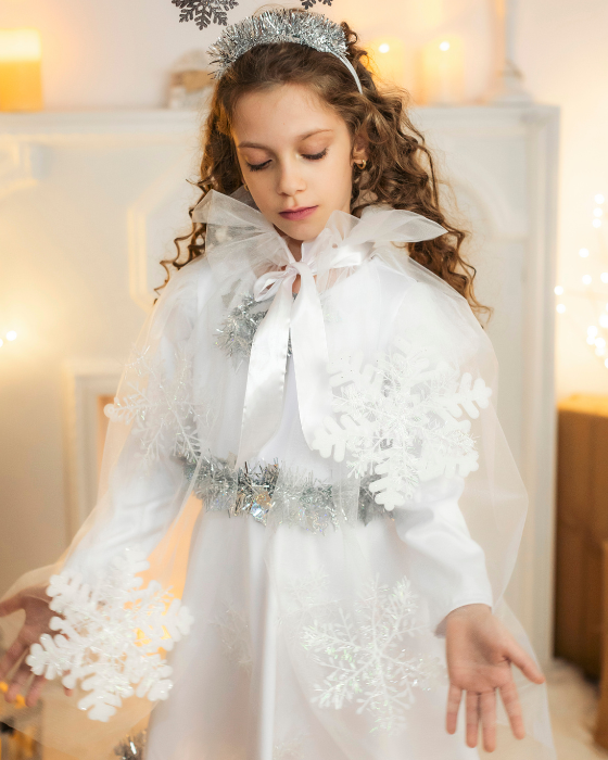 Christmas Cape, White Snowflake, Made of Pearl Tulle, with Snowflakes