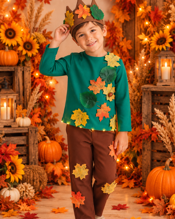 Costum Complet Regele Toamnei, 3 piese, pantaloni+coroana+bluza