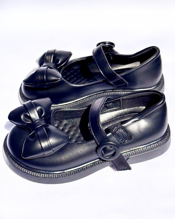 Black Shoes with Fluffy Bow, School