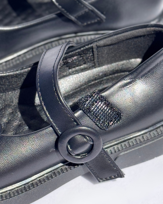 Black Shoes with Fluffy Bow, School