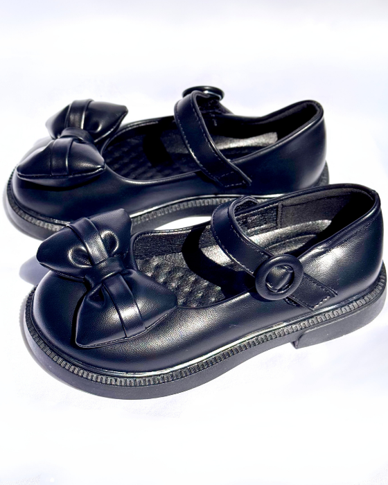 Black Shoes with Fluffy Bow, School
