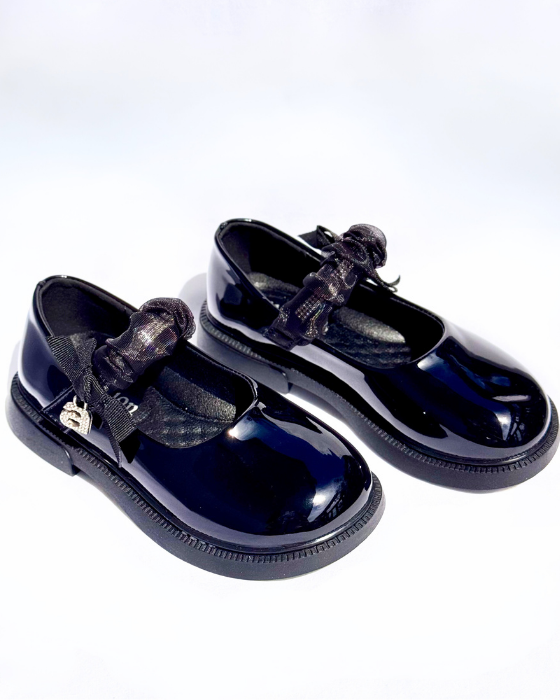 Black Shoes with Strap and Letter A, School
