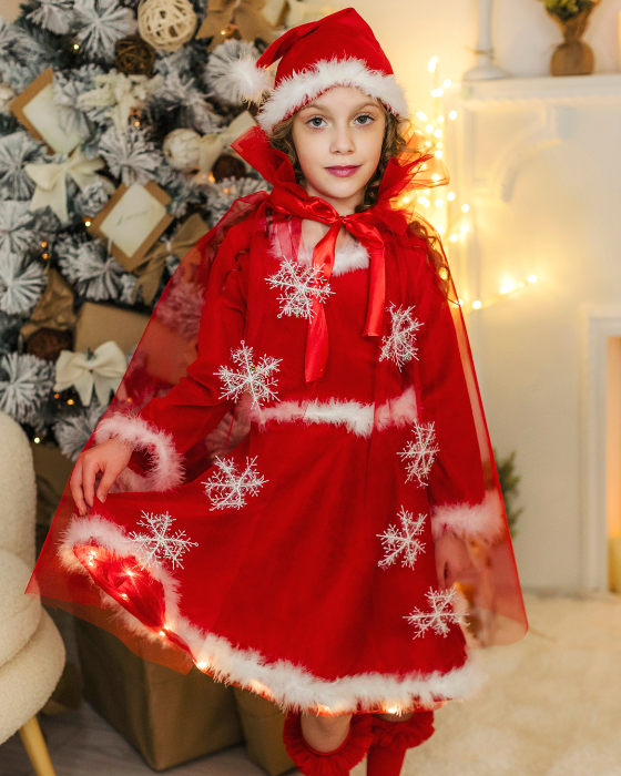 Red Pearl Tulle Christmas Cape Santa's Helper