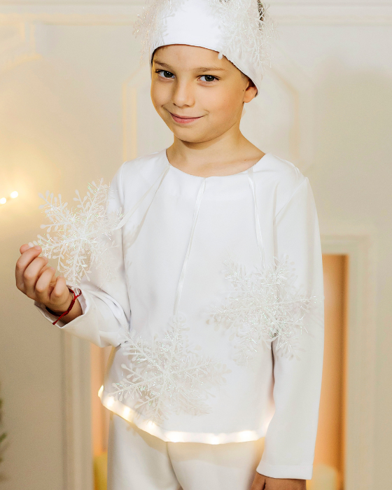 Snowflake White Blouse with 3 Snowflakes, with Lights, 3-4 years