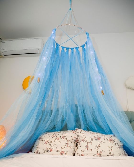 Blue Tulle Canopy with Lights