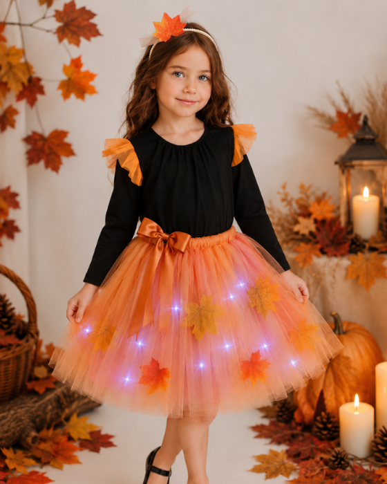 Costum 3 Piese, Magia Toamnei, cu luminite, fustita + body + bentita