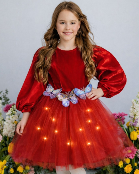 Red Dress with Butterflies and Lights