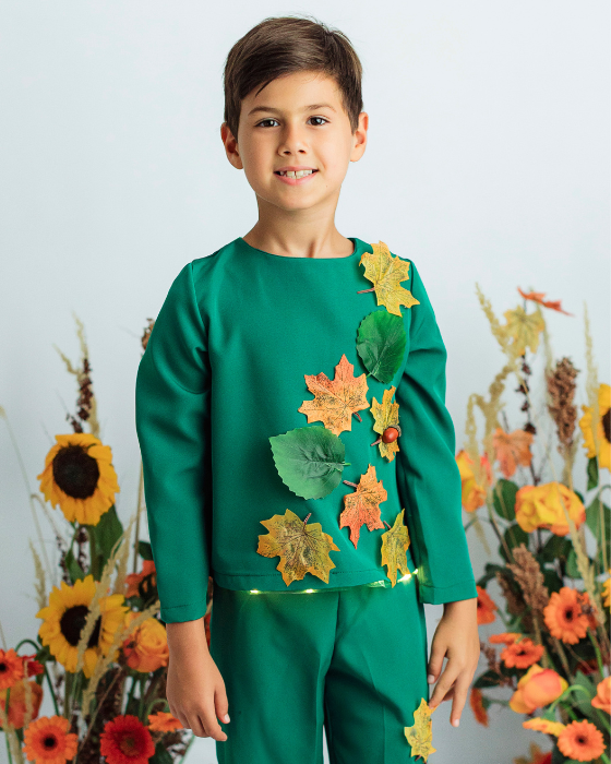 Autumn King Blouse, with Leaves, Autumn Celebration, green