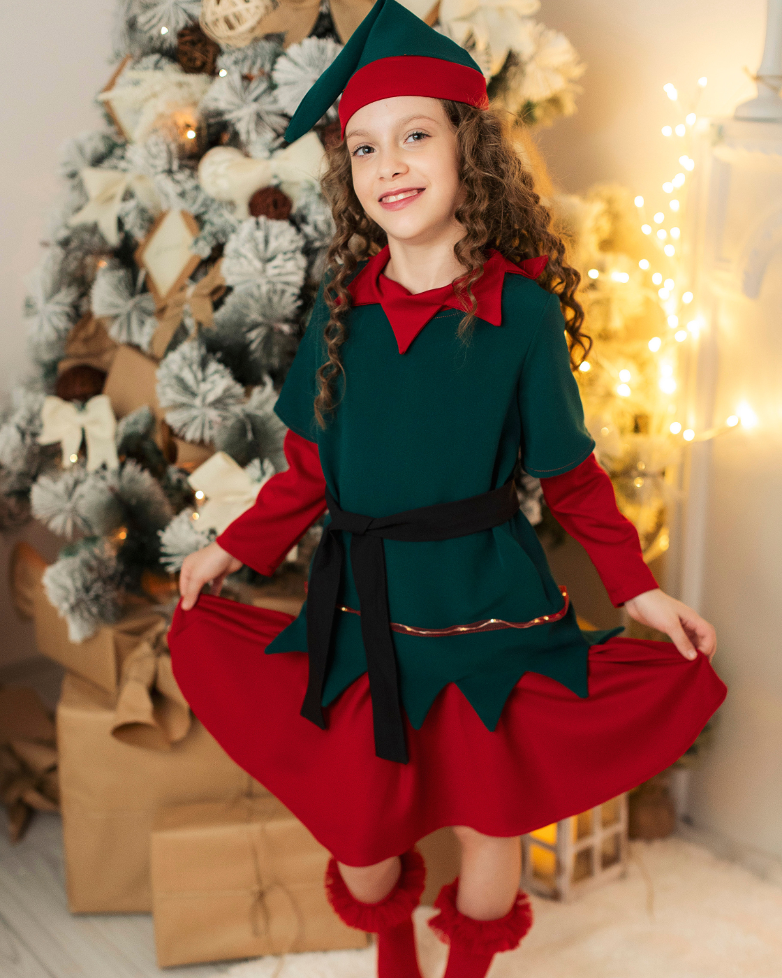 Girls' 3-Piece Elf Costume with Lights