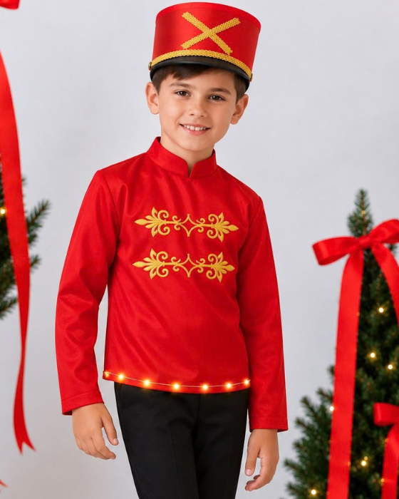 Bluză Roșie, cu Luminițe, Print (Militar, Garda, Spărgătorul de Nuci)