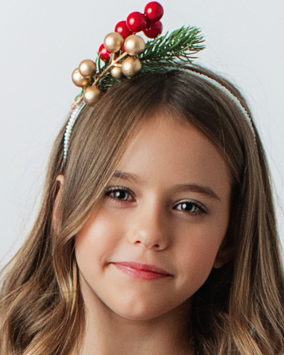 Headband with red and gold beads