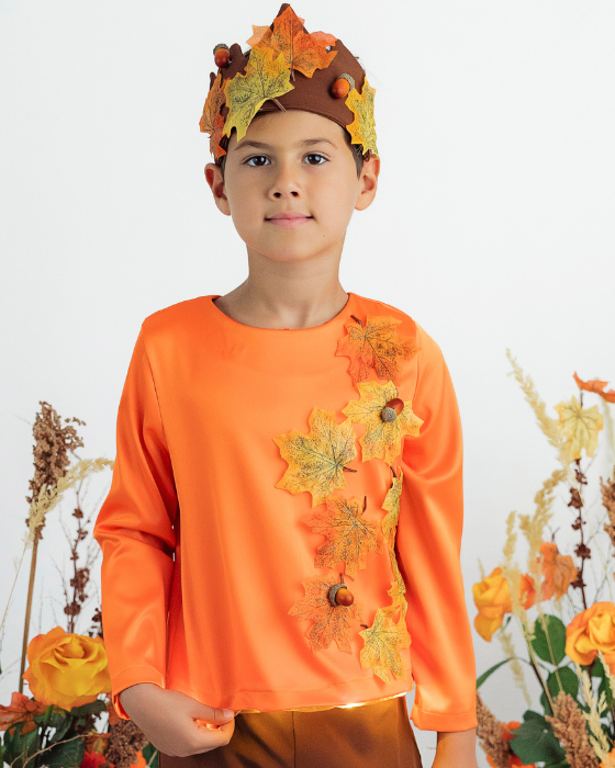 Autumn King Blouse, with Leaves, Autumn Celebration, orange