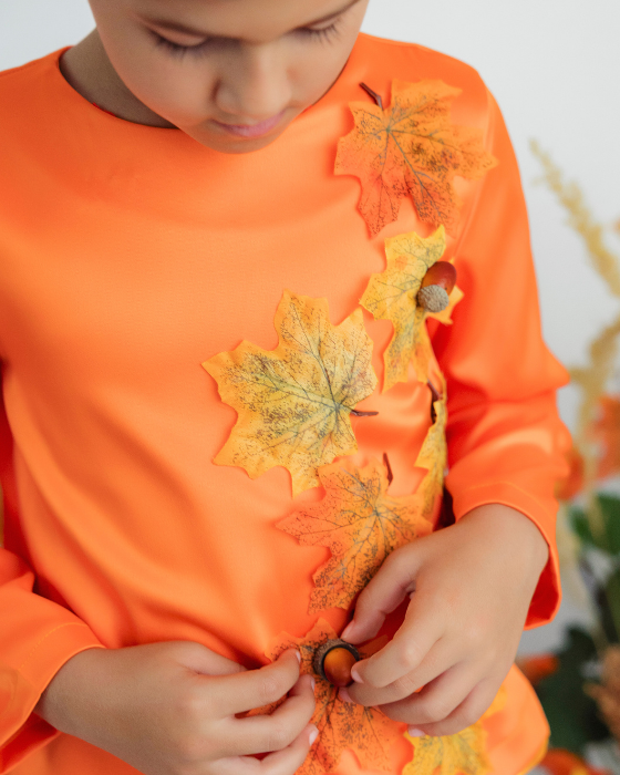 Autumn King Blouse, with Leaves, Autumn Celebration, orange