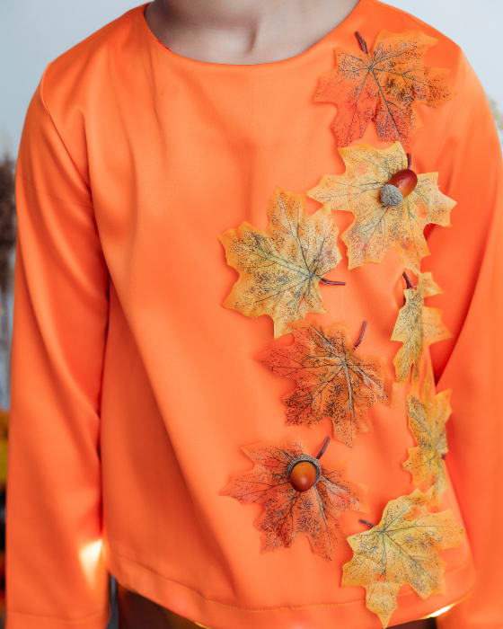 Autumn King Blouse, with Leaves, Autumn Celebration, orange