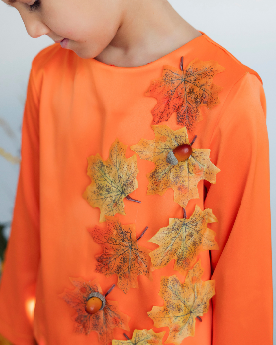 Autumn King Blouse, with Leaves, Autumn Celebration, orange