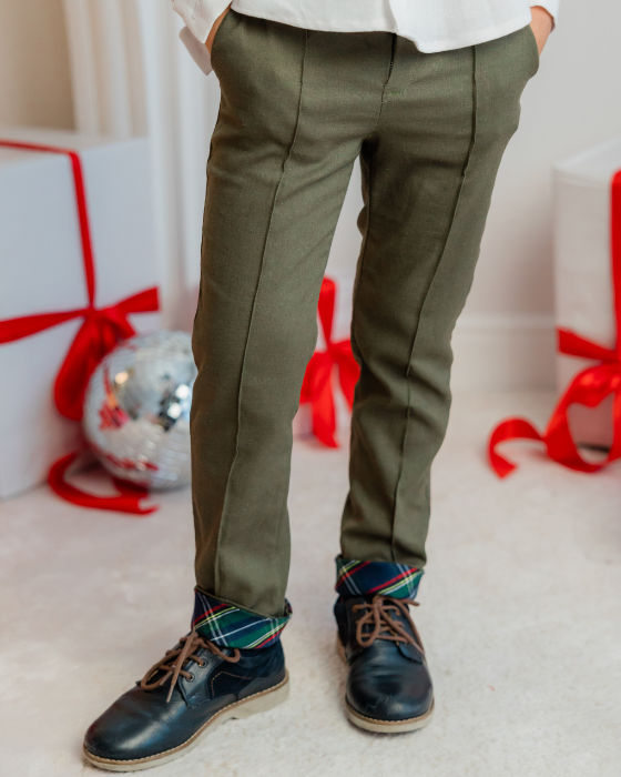 Green Snowdrop Cuff Trousers, for Boys, Schoolwear