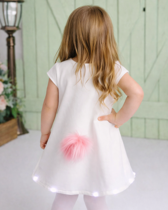 Easter Dress with Lights, White with Pink Heart, 2-4 years